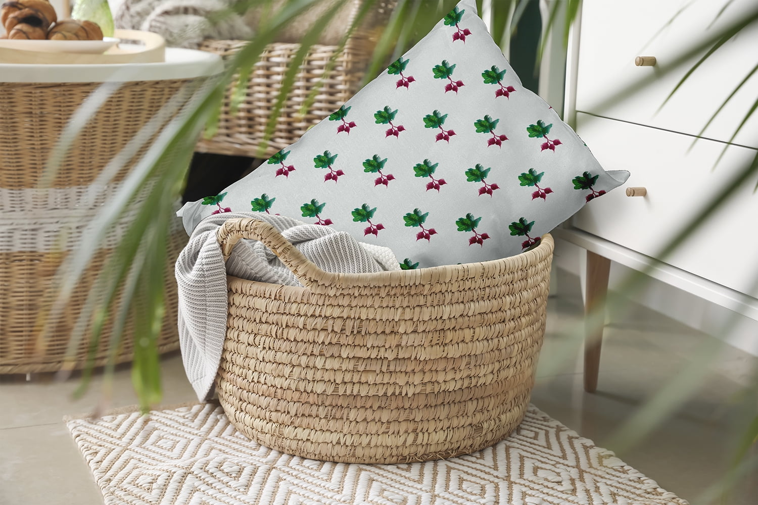 20" x 14" Simply Daisy Radishes Pattern Polyester Indoor/Outdoor Pillow, Pale Green Qty 1