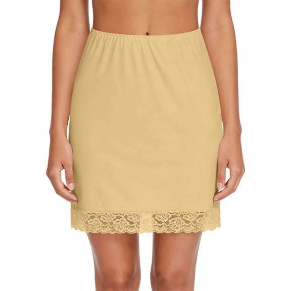 CHUMUD Women's Lace Trim Half Slip Side Slit Short Sleep Skirt Elastic Waist Breathable Loungewear, S-2XL