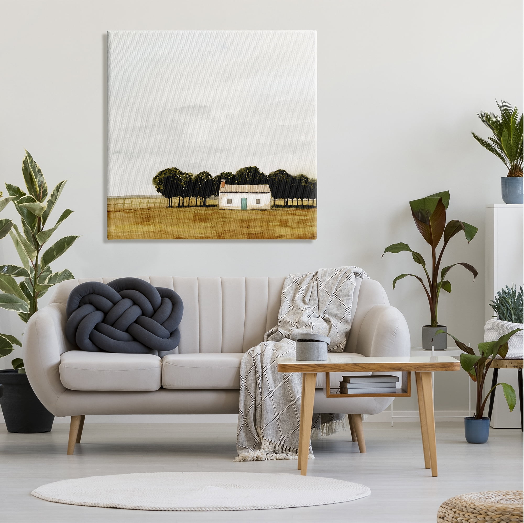 Stupell Industries Rural Fenced Shack Minimalistic Rainy Countryside Trees Grassland ,36 x 36, Design by Victoria Borges