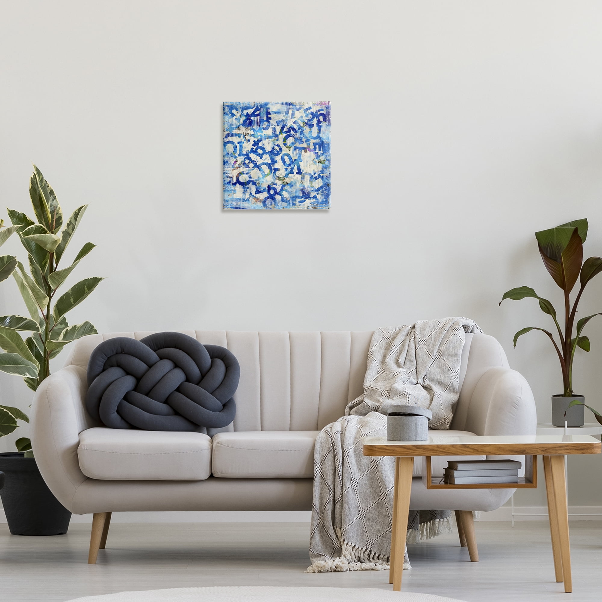 Stupell Industries Blue Letters Arrangement Abstract Painting Wrapped Canvas Art Print Wall Art, 17 x 17