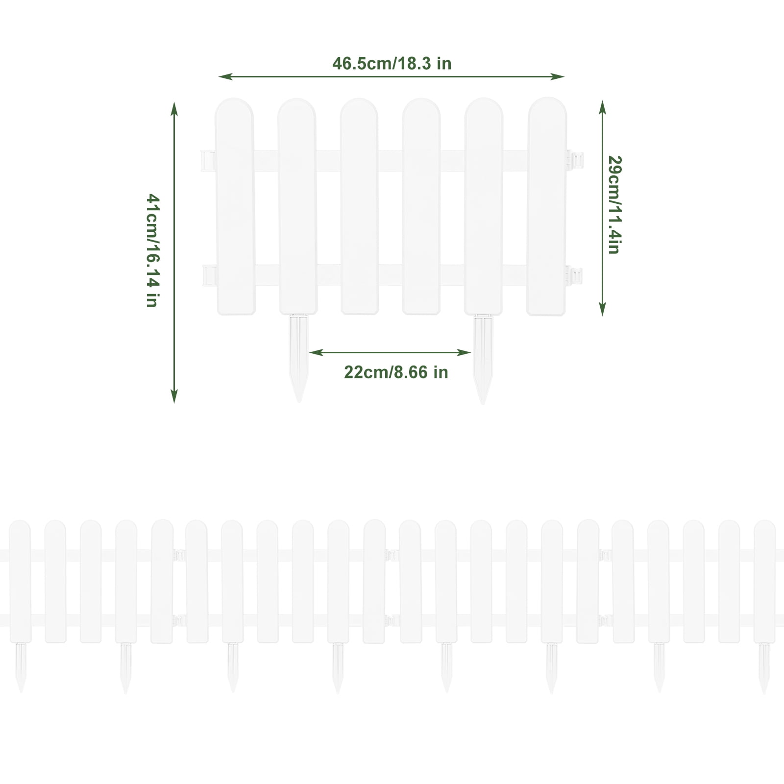 Plastic Decorative Garden Fence, 16" (H) x 27.5FT (L) Outdoor Patio Garden Animal Barrier White