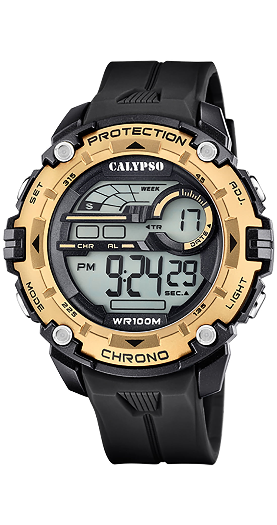 Calypso 51mm Mens Sports Strap, Digital Dual Day Rubber / Timer, Date Time, Watch, Alarm, Calendar Chronograph Light