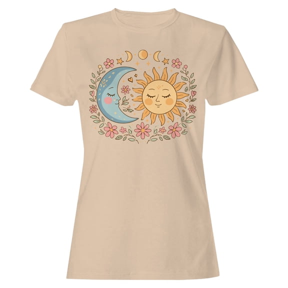 Whimsical Sun and Moon Women's Natural T-shirt