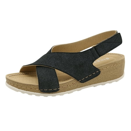 

fvwitlyh Fish Sandals Womens Wedge Flip Flops Sandals with Arch Support Summer Comfortable Wedge Bohemia Wedge Shoes Hook Loop Adjustable Casual Thong Sandal