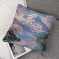 thumbnail image 7 of Ullo0ord Spring Pillow Covers Lake Mountain Cherry Blossom Realistic Watercolors Modern Sky Cloud Pink Decorative Soft Bedroom Dorm Sofa Outdoor Lumbar Pillow 18x18in, 7 of 7