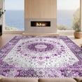 thumbnail image 2 of Design&I 8'x10' Washable Area Rug Extra Large Skid-Resistant Low Profile Purple Grey Boho Sunburst Medallion Intricate Petal Rings with Dotted Accents for Living Room, Family, 2 of 7