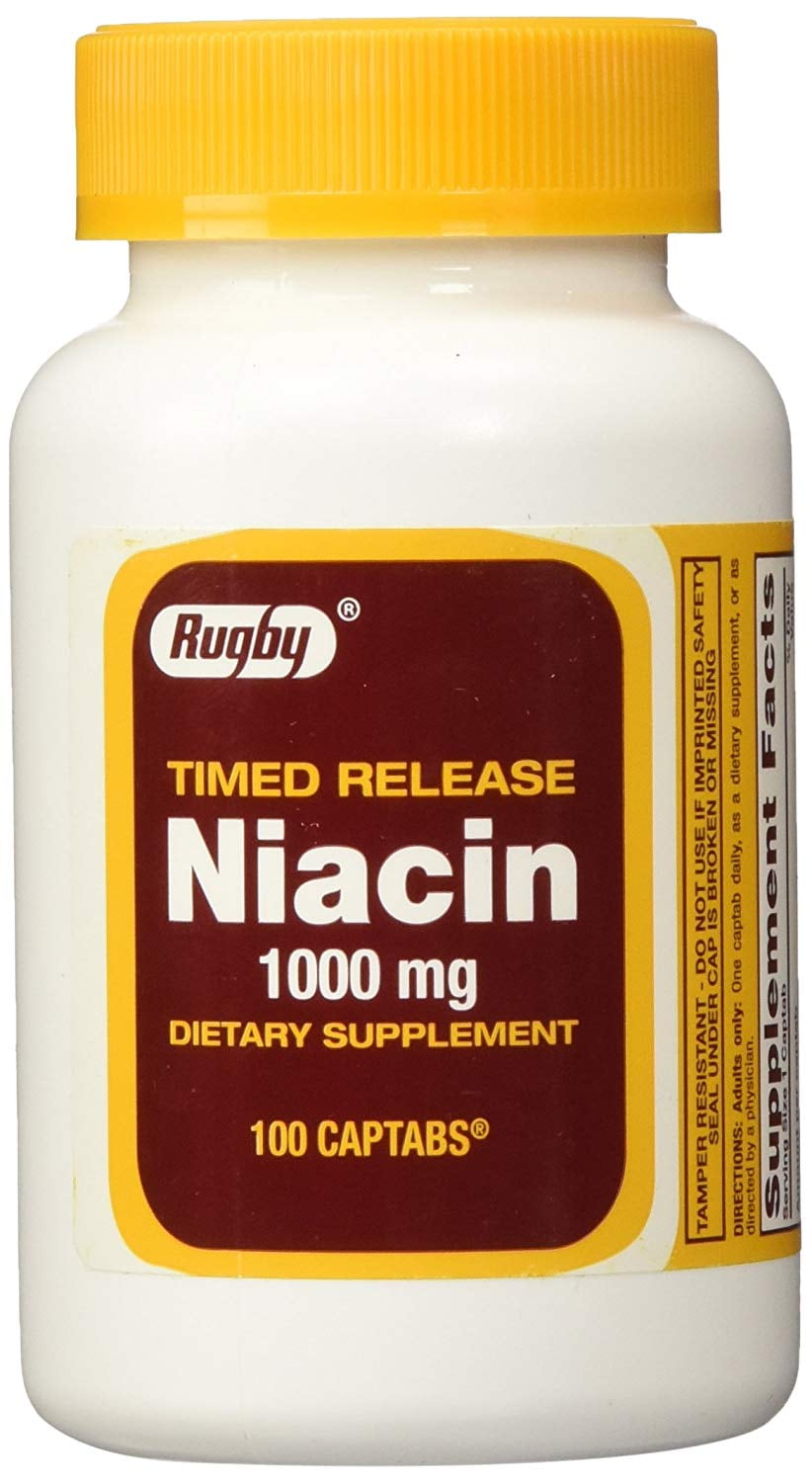 Rugby Niacin 1000mg 100 Ct 2 Pk Nicotinic Acid Capsules Dietary Supplement Vitamin B3 Niacin