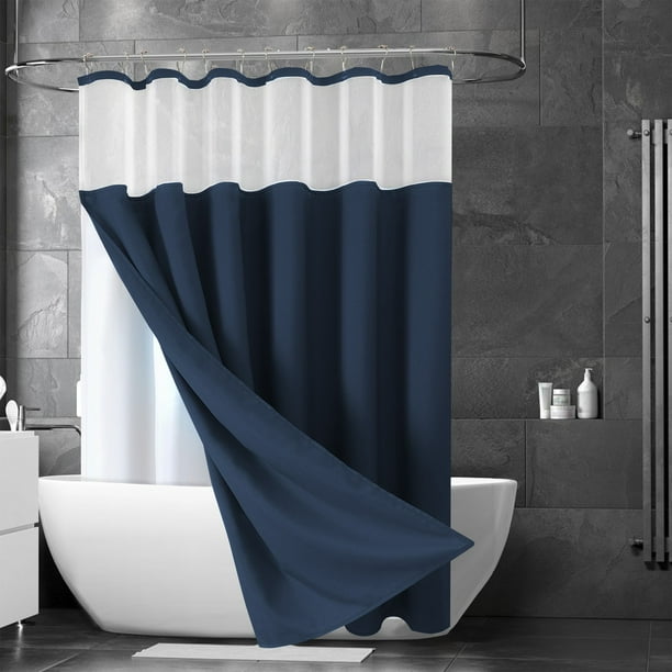 Accesorios de baño 3 en 1: cortina de ducha tejida y forro transparente con 12 ganchos de acero inoxidable de doble cara para baño, cortina de ducha de poliéster resistente.