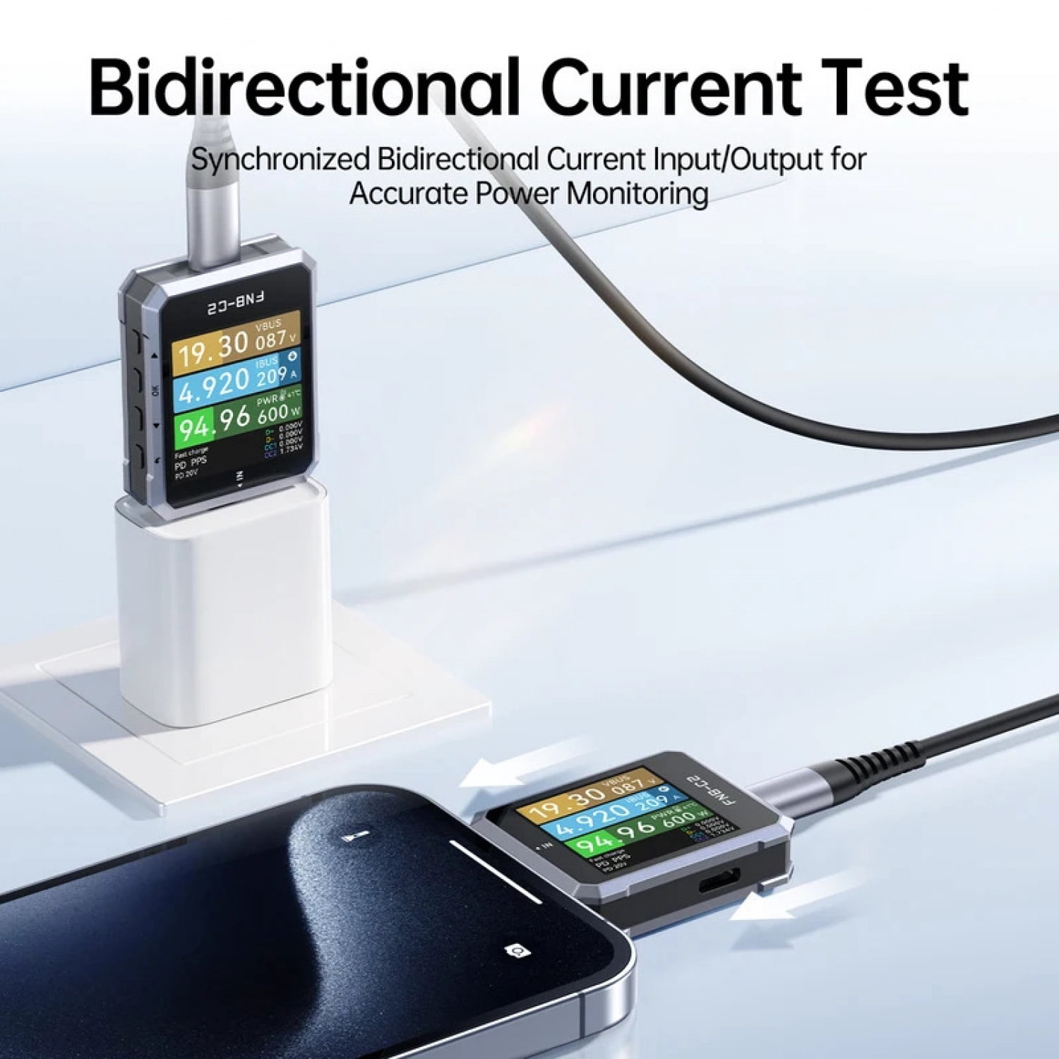 FNIRSI Type-C Fast Charging Tester High Precision Multimeter FNB-C2 USB PD3.1, 20-Bit ADC 50V 6.5A 240W, E-Marker Chip Test