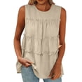 thumbnail image 2 of TGSLY Women's Tiered Ruffle Layers Tank Tops Lightweight Crinkle Crew Neck Sleeveless Blouses Loose Fit Dressy Casual Solid Color Flowy Shirts M, 2 of 8