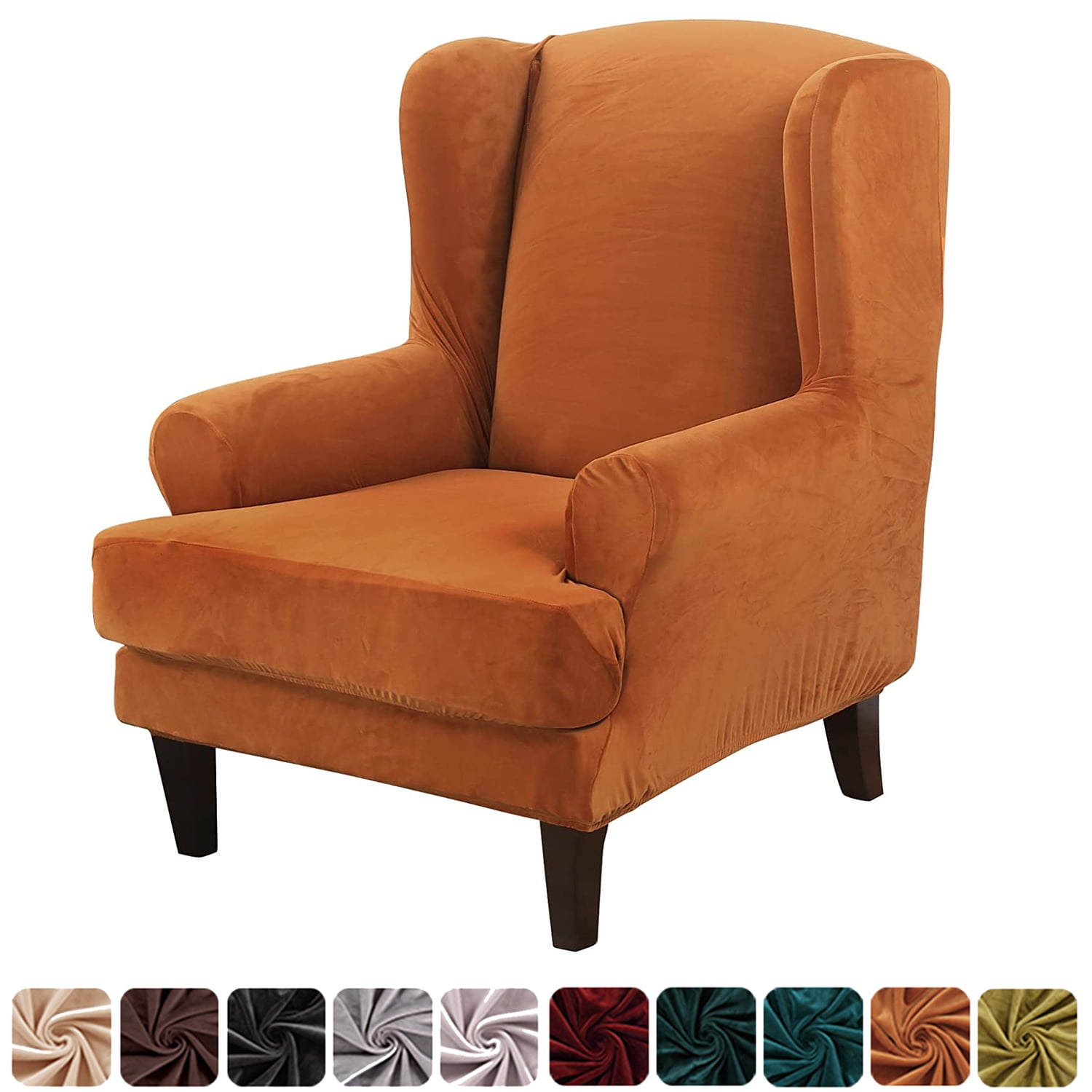 CJC Velvet Wingback Chair Sofa Slipcover 2 Pieces Plush Wing Chair