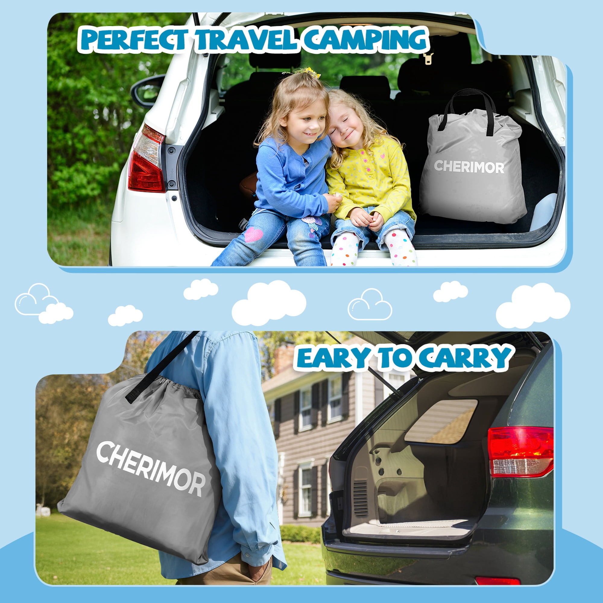 Inflatable Toddler Travel Bed Air Mattress with Safety Bumpers and Electric Pump - 330lb Capacity Portable Kids Bed - 40" x 63" Portable Blow Up Bed for Travel, Camping, Sleepovers