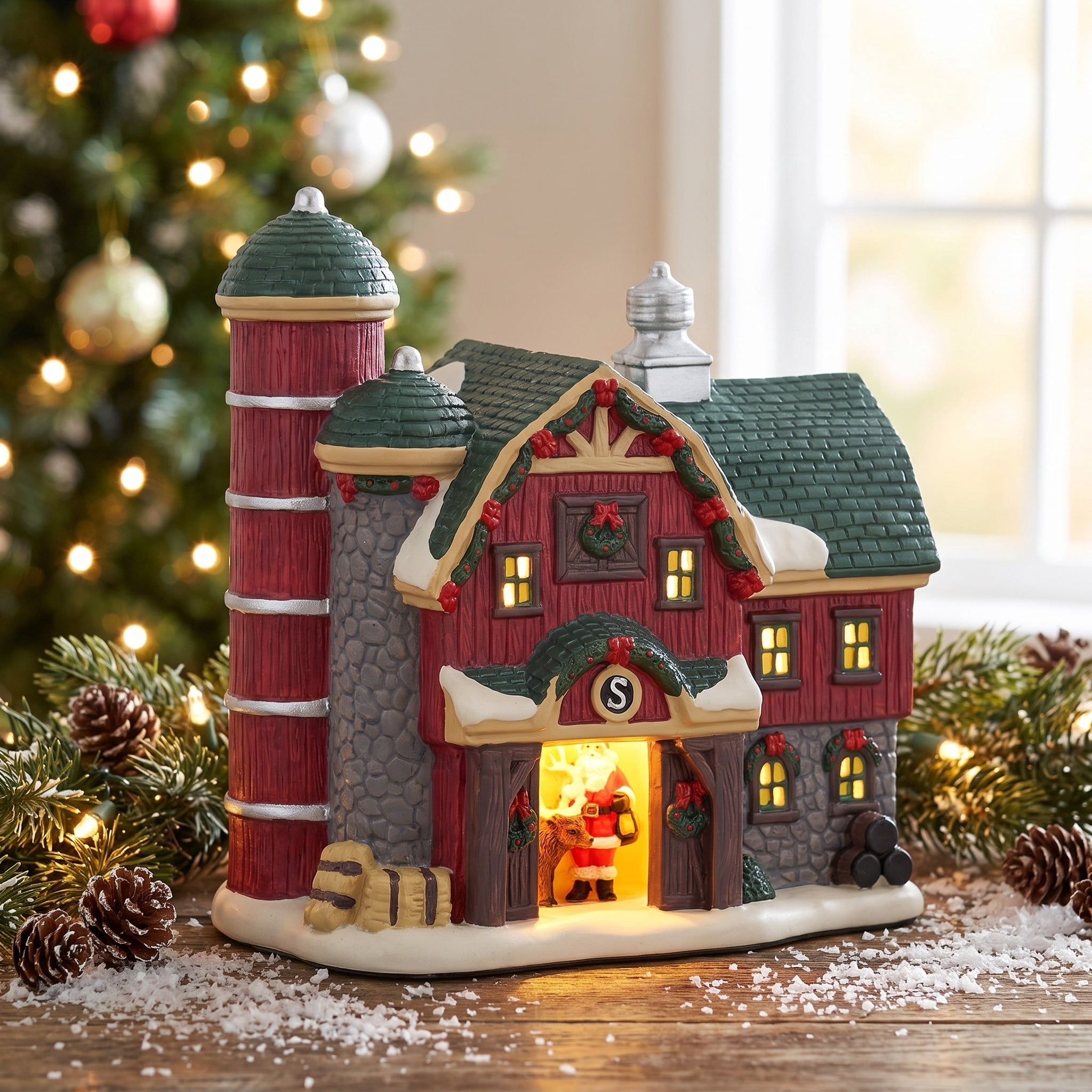 Light-Up Porcelain Country Charm Barn Christmas Village Building, Multicolor, 8.25", by Holiday Time