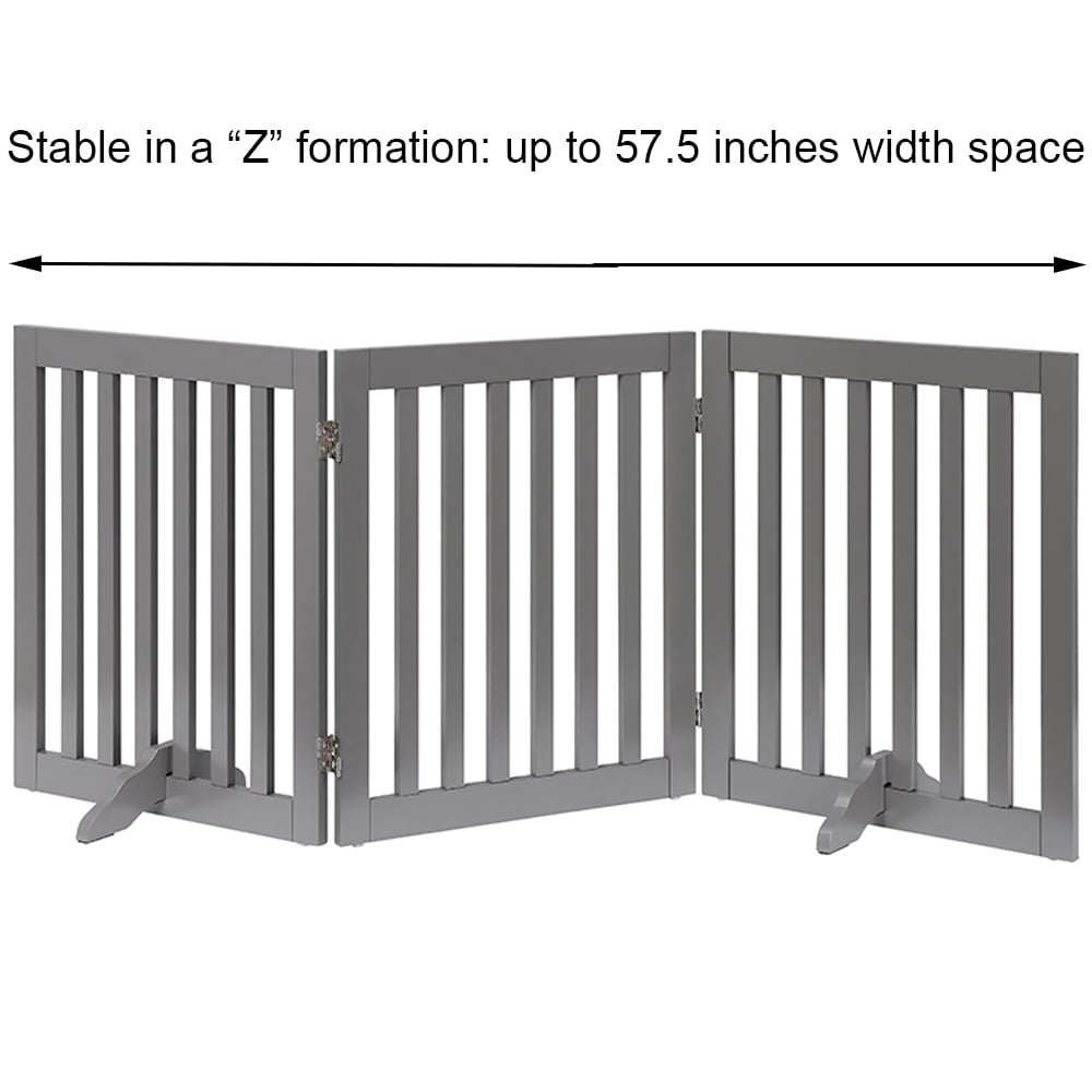 Unipaws Freestanding Wooden Dog Gate, Foldable Pet Gate with 2PCS Support Feet, Dog Barrier Indoor Pet Gate Panels for Stairs, 24 Inch Tall, 60 Inch Wide, Gray