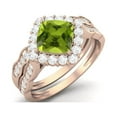 thumbnail image 2 of 6mm Cushion Peridot 925 Sterling Silver Rose Vermeil Dual Shank Halo Accents Mother's Day Gift Ring, 2 of 3