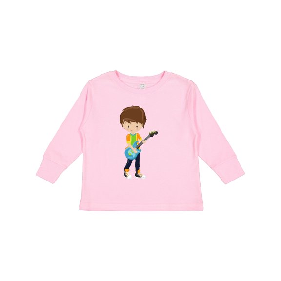 Inktastic Rock Boy, Brown Hair, Guitar Player, Band, Music Boys Long Sleeve Toddler T-Shirt