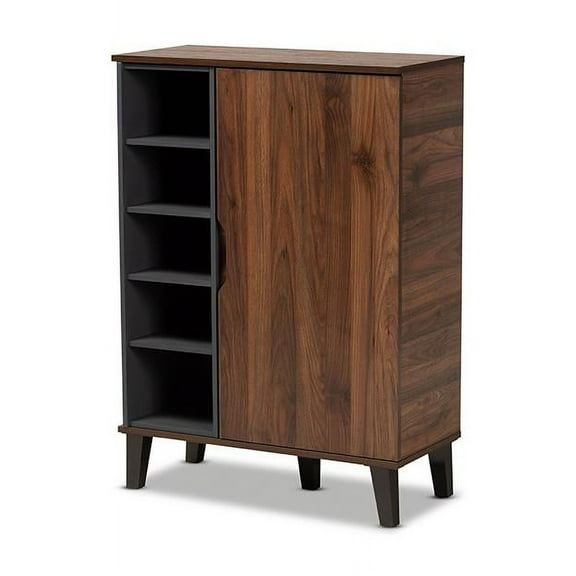 Baxton Studio Two-Tone Walnut Brown and Grey Finished Wood 1-Door Shoe Cabinet