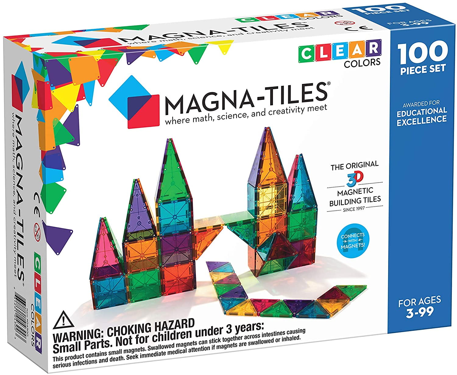 Magna-Tiles Clear Colors 100 Piece Set RAINBOW BOARD FUSING MATH CREATIVITY 