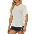thumbnail image 4 of INSPIRE CHIC Women's Party Sheer Short Sleeve Gilding Shiny Metallic Stars Top XL White, 4 of 5