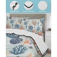 thumbnail image 3 of Twin Quilt Bedding Set, Blue Coastal Reversible Summer Quilt 3 Pieces, Summer Beach Coral Shell Starfish Seahorse Lightweight Bedspreads Coverlets with 2 Pillow Shams for All Seasons, 3 of 5