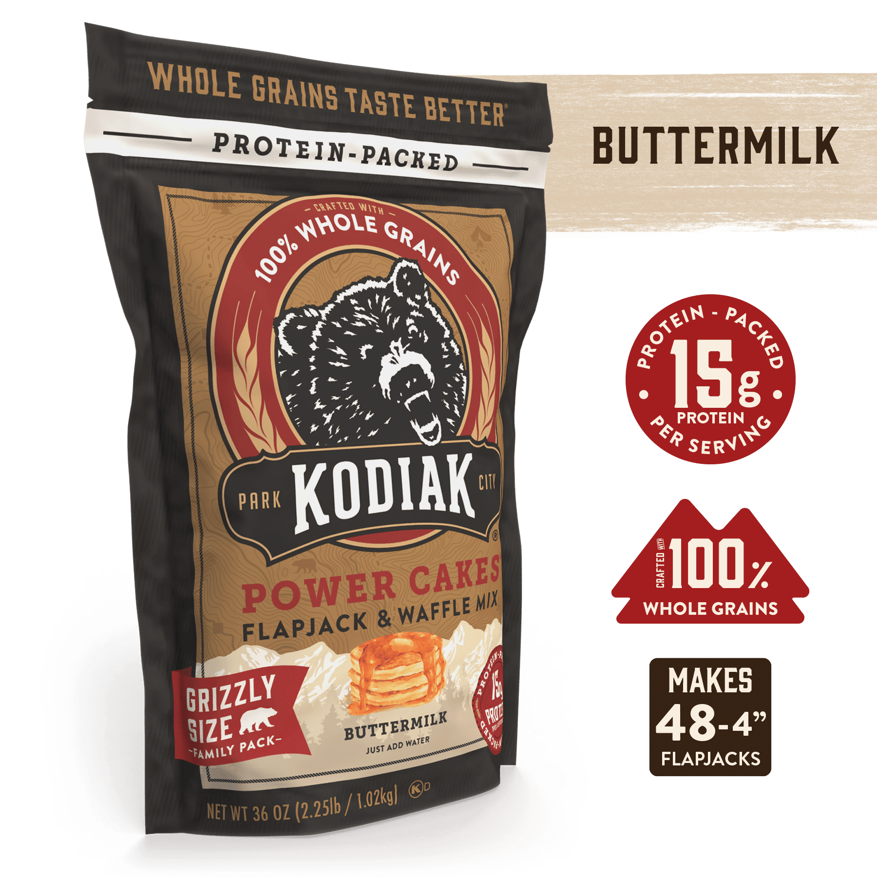 Kodiak Cakes Grizzly Size Buttermilk Power Cakes, 36 Ounces, 6 per case