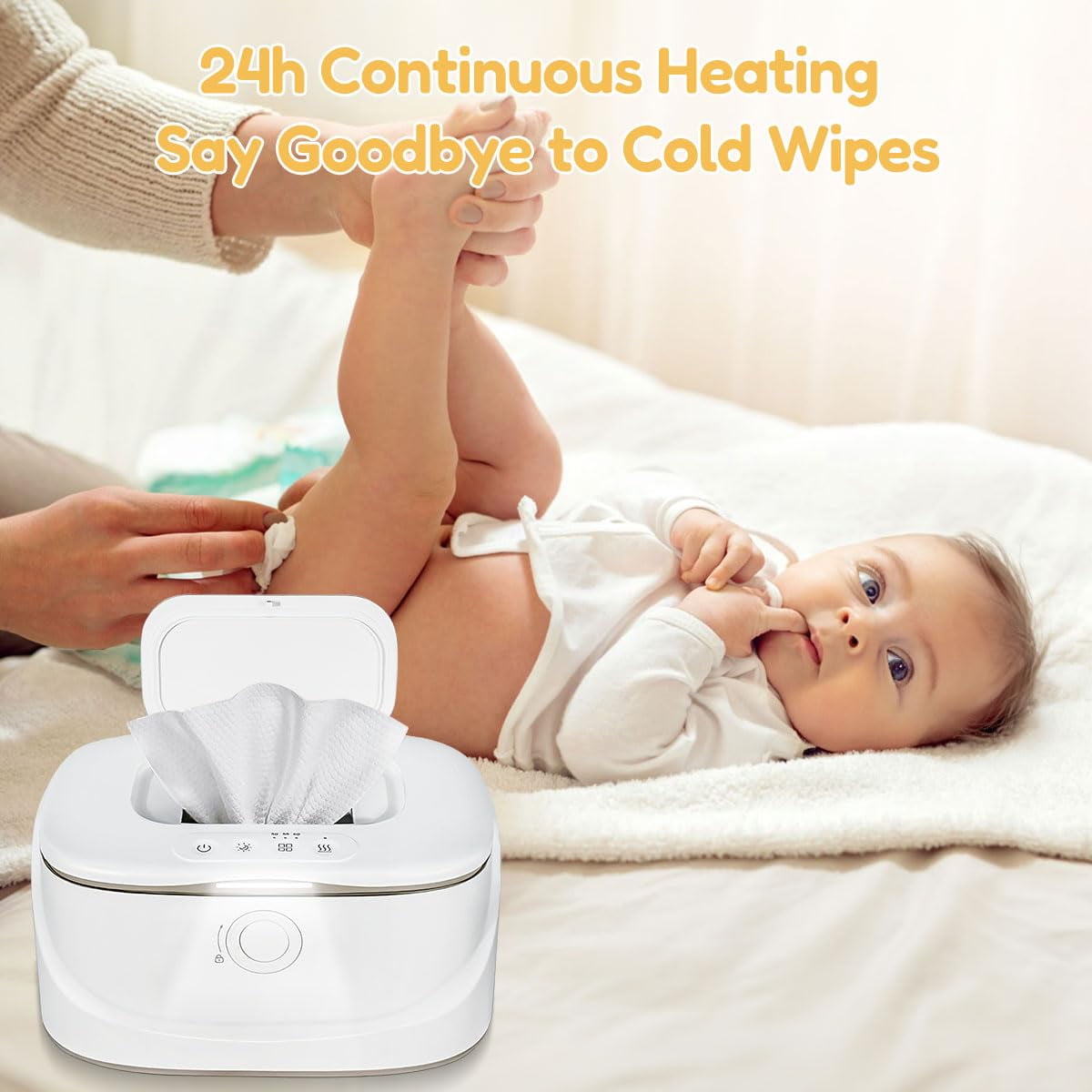 Wipes Warmer with Child Lock, Large Capacity Wipes Dispenser with Night Light, Fast and Even Heating, 4 Modes of Temperature Heating Control,White