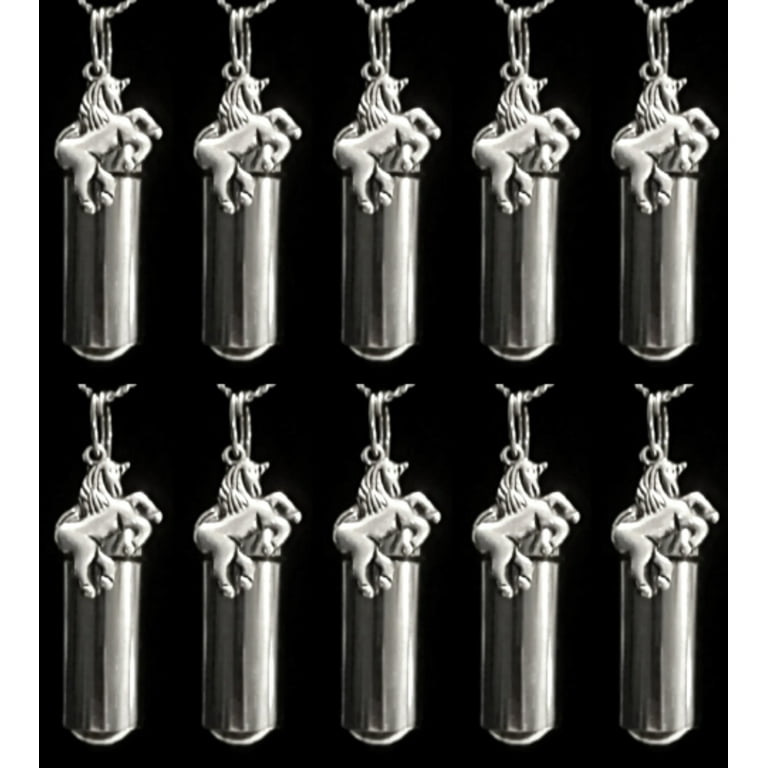 Set of TEN Silver UNICORN CREMATION URN Necklaces w/Laser Engraved