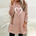 thumbnail image 2 of Darzheoy Womens Tops Fall Winter Drop Shoulder Long Sleeve Plus Size Solid Color Graphic Sweatshirts Pocket Plush Thickened Printed Round Neck Casual Blouses, 2 of 4
