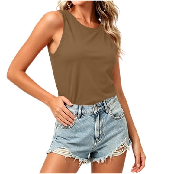OGLCCG Workout Tops for Women Crewneck Open Back Sleeveless Tank Tops Loose Fit Athletic Gym Yoga Shirts,Brown