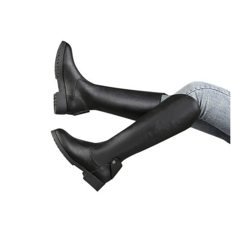 

Winter Savings Clearance! SuoKom Boots for Women Fashion Round Toe Mid-heel High Barrel Knight Buckle Retro Long Boots Shoes Cowboy Boots for Women