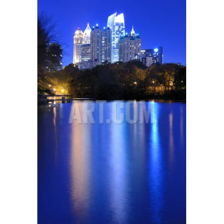 Skyline and Reflections of Midtown Atlanta, Georgia in Lake Meer from Piedmont Park. Print Wall Art By