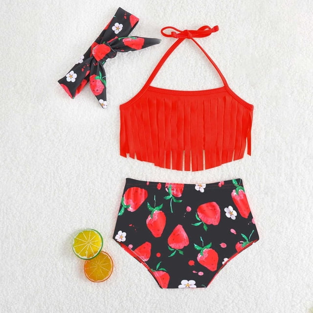 Girl Swimsuit 2 Piece Summer Tankini Bathing Suit Ruffle Floral Pattern Toddler Girl Bathing Suit 2-3 Years