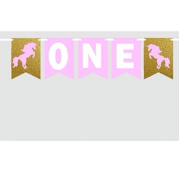 Baby First (1st) Birthday Unicorn Party Theme Picture Backdrop/HIgh Chair/Wall Decoration Banner