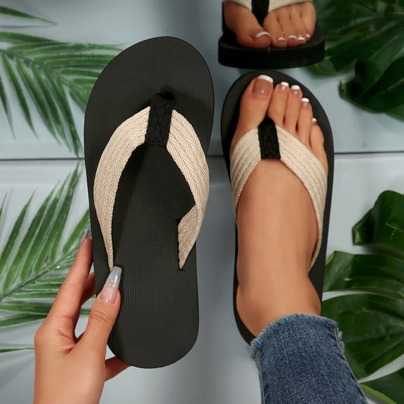 Caywon Womens Round Toe Toe Post Flat Slide Sandals, Casual Indoor Outdoor Open Toe Footwear, Comfortable Slip On Beach Flip Flops, Sandalias Chanclas Para Mujer