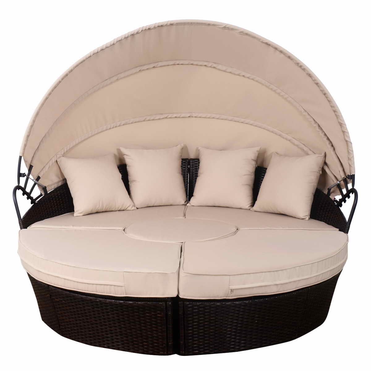 Topbuy Outdoor Patio Sofa Round Daybed Wicker Rattan