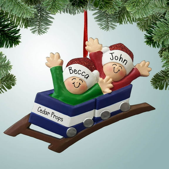 Blue Roller Coaster Couple - Personalized Christmas Ornament - Family of Two - Amusement Park - Rollercoaster - Summer Vacation - Great Gift Ideas