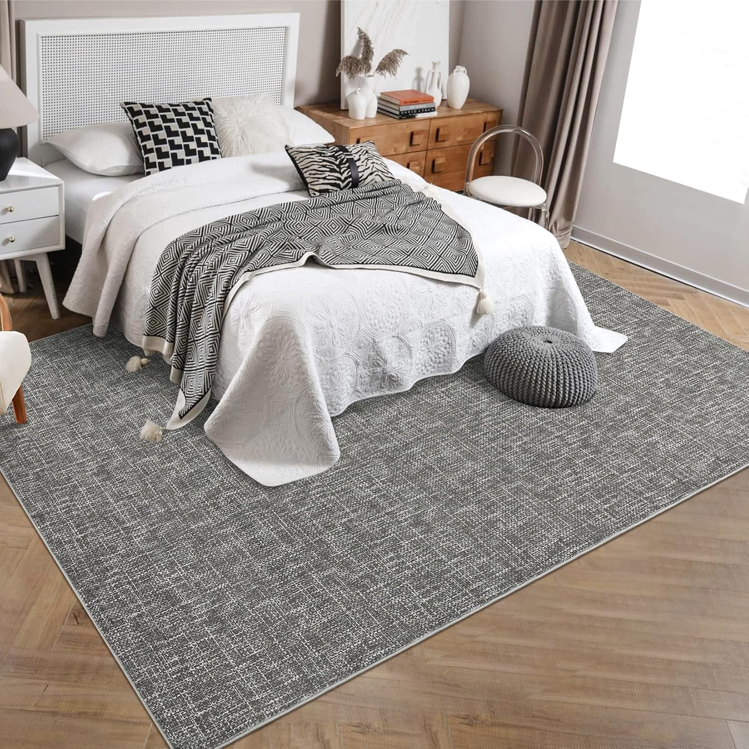 Area Rug 4x6 Modern Abstract Area Rug Stain Resistant Small Rug Contemporary Dining Rug Non-Slip Solid Rug Aesthetic Accent Floor Carpet Grey