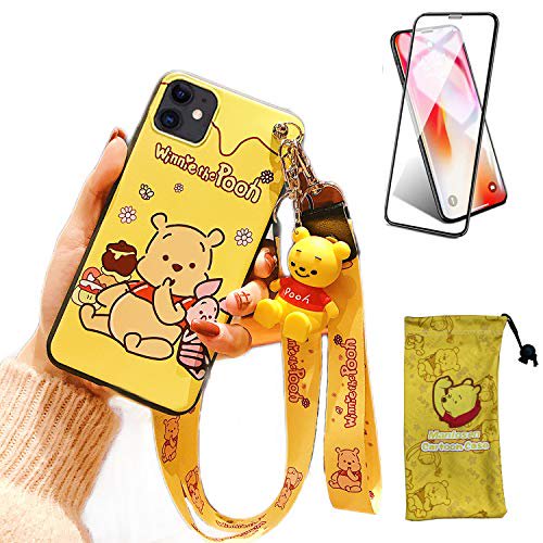 Iphone 11 Case With Hd Screen Protector Cute Cartoon 3d Animal Character Winnie Lanyard Silicone Protective Apple Iphone Case 6 1 Inch Kawaii Cover Case For Kids Girls Walmart Com Walmart Com