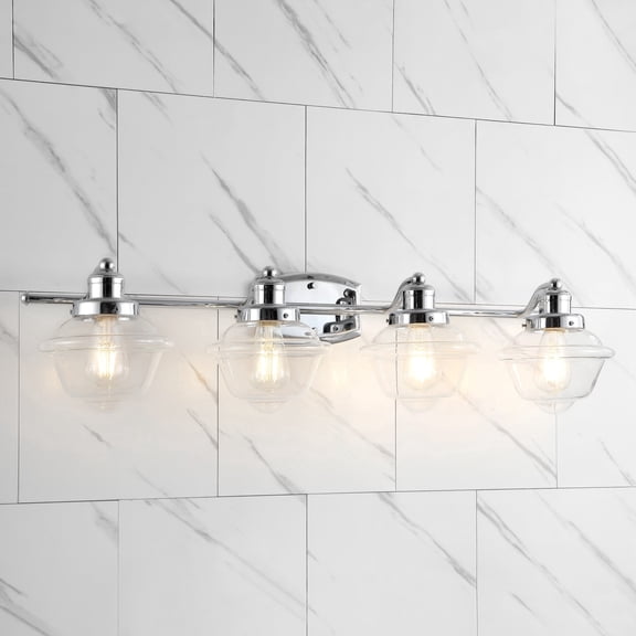JONATHAN Y Orleans 35.75" 4-Light Iron/Glass Coastal Cottage LED Vanity Light, Chrome