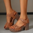thumbnail image 2 of Modisza Women Chunky Platform Block Heel Sandal with Buckles Ankle Strap Cork Wedge Open Toe Slides Lady Summer Dressy Shoes Brown 8, 2 of 7