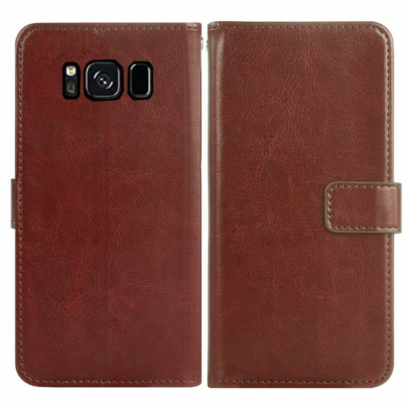 Étui de Téléphone Portable pour Samsung S8+, Étui en Cuir Pu Premium Tpu Flip Cover Fermeture Magnétique Compartiment Carte Fonction Support Portefeuille avec Lanière Étui de Protection