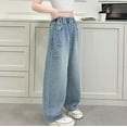 thumbnail image 6 of KAUOD Girls Baggy Jeans Star Distressed Embroidery Cargo Denim Pants Teen Kids Wide Leg Flare Jeans Trousers with Pockets, 6 of 9