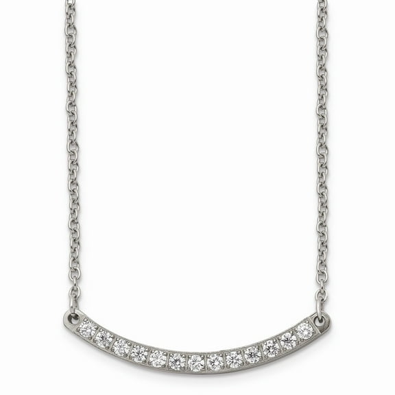 Titanium Polished with CZ Bar 20.5in Necklace; 20.5 inch; Lobster (Fancy) Clasp; for Adults and Teens; for Women and Men