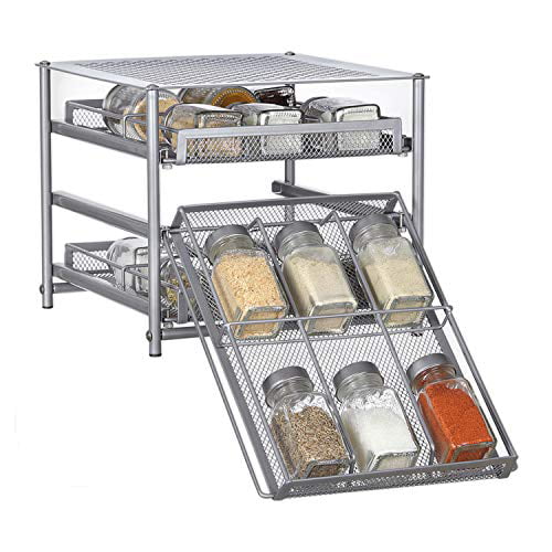 Silver Metal 3 Tier 18-Bottle Spice Drawer Storage for Kitchen Pantry Countertop NEX Spice Rack Organizer for Cabinet 