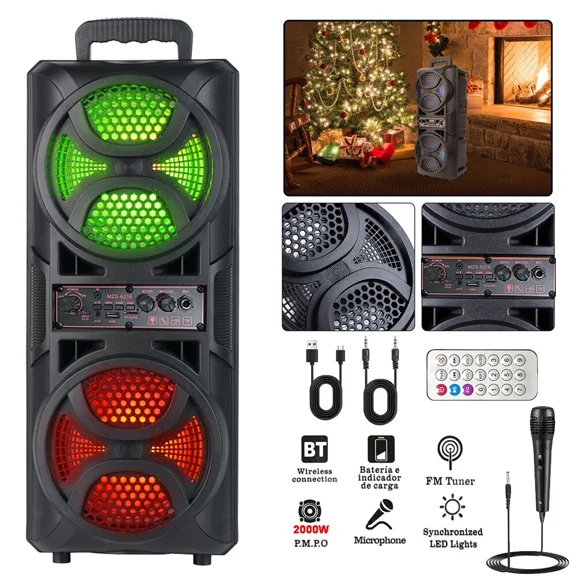 2000W Large Party Bluetooth Speaker Heavy Bass Stereo Sound   Mic Indoor/Outdoor