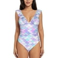 thumbnail image 2 of Yiaed Rainbow Scales Print Women's Ruffled One Piece Swimsuit V Neck Swimwear Slimming Monokini for Woman-Large, 2 of 8