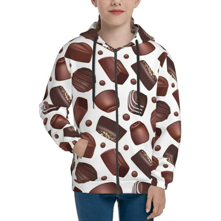 

Hoodies for Women Chocolate Pattern No.9040 Long Sleeve Sweatshirt Drawstring Zip Up Hoodie with Pockets Teen Girl Clothes