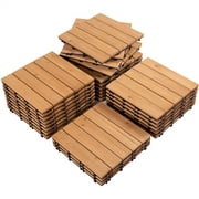 Easyfashion 27 Pieces 12" x 12" Wooden Floor Tiles for Outdoor and Indoor, Natural Wood