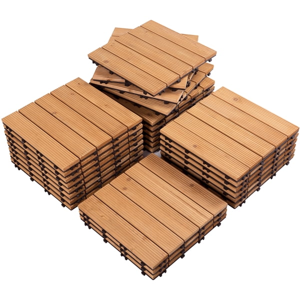 Easyfashion 12 X Interlocking, Wooden Floor Tiles Outdoor