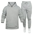 thumbnail image 2 of Men's Winter 2-Piece Set, Solid Color Long Sleeve Hooded Drawstring Sweatshirt and Sweatpants, Casual Lounge Wear For Cold Weather Comfort,Gray,3XL, 2 of 5